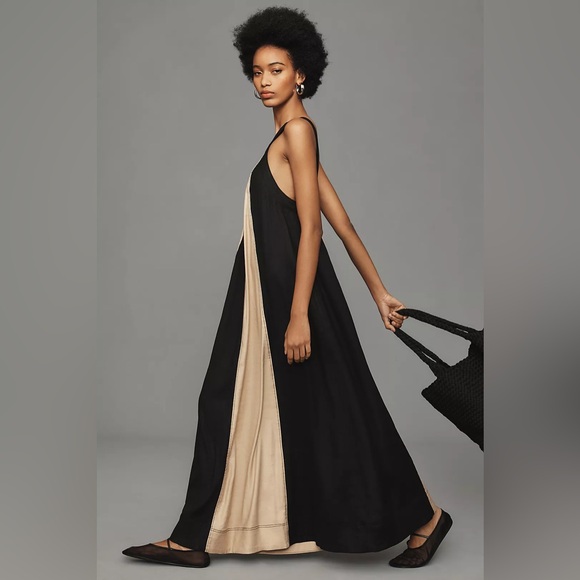 Anthropologie Dresses & Skirts - Anthropologie Maeve The Ami Linen Halter Maxi Dress Black and Cream Size 3X